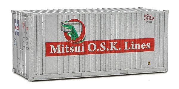 Walthers SceneMaster 949-8014 20' Corrugated Container with Flat Panel - Assembled -- Mitsui OSK Lines (gray, red, Alligator Logo), HO Scale