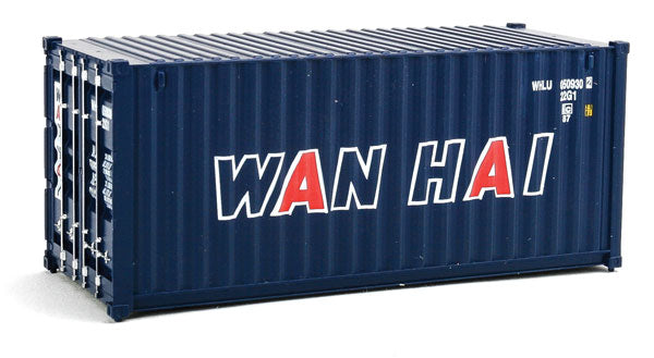 Walthers SceneMaster 949-8066 20' Corrugated Container - Assembled -- Wan Hai (blue, white, red A Lettering), HO Scale