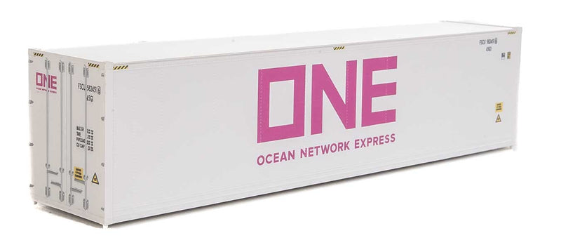 Walthers SceneMaster 949-8364 40' Hi-Cube Smooth-Side Reefer Container - Assembled -- Ocean Network Express - ONE (white, magenta), HO Scale