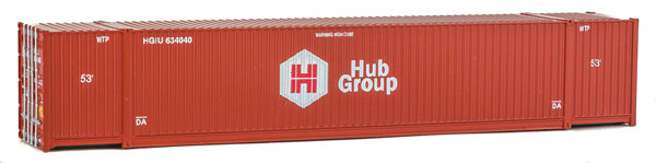 Walthers SceneMaster 949-8521 53' Singamas Corrugated-Side Container - Assembled -- Hub Group (red, white), HO Scale