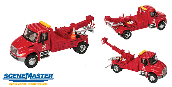 Walthers SceneMaster 949-11531 International(R) 4300 Tow Truck - Assembled -- Red, HO Scale