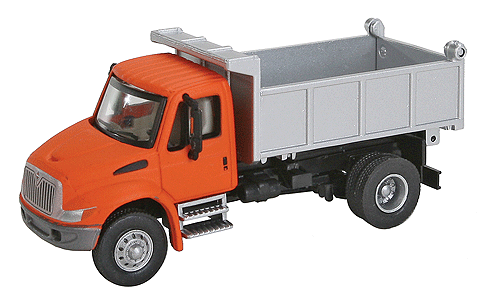 Walthers SceneMaster 949-11633 International 4300 Single-Axle Dump Truck - Assembled (Orange Cab, Silver Dump Bed), HO