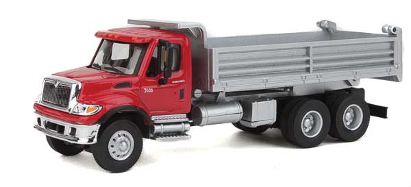 Walthers SceneMaster 949-11662 International(R) 7600 3-Axle Heavy-Duty Dump Truck - Assembled -- Red Cab, Silver Dump Body, HO Scale