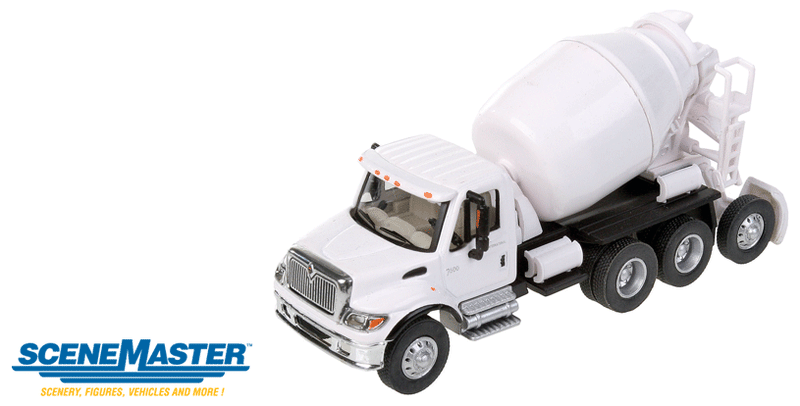 Walthers SceneMaster 949-11678 International(R) 7600 3-Axle Cement Mixer - Assembled -- White, HO Scale