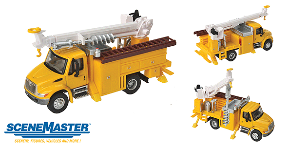 Walthers SceneMaster 949-11732 International(R) 4300 Utility Truck w/Drill - Assembled -- Yellow, HO Scale