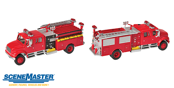 Walthers SceneMaster 949-11841 International(R) 4900 Crew Cab Fire Engine - Assembled -- Red, HO Scale