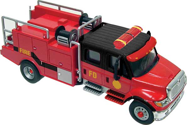 Walthers SceneMaster 949-11920 International(R) 7600 2-Axle Crew-Cab Brush Fire Truck - Assembled -- Red, Black, HO Scale