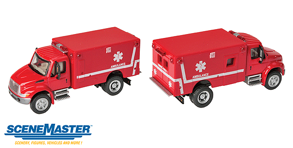 Walthers SceneMaster 949-11931 International 4300 EMS Ambulance - Assembled (Red), HO