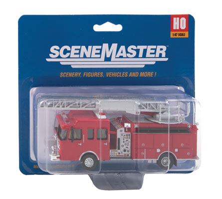 Walthers SceneMaster 949-13801 Heavy-Duty Fire Department Ladder Truck - Assembled -- Red, HO Scale