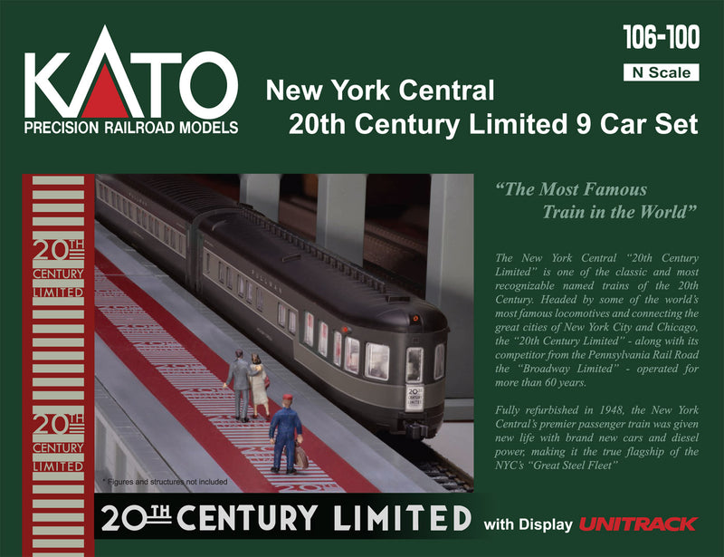 Kato USA 106-100-1 New York Central 20th Century Limited 9 Car Set with Interior Lighting Pre-Installed, N Scale