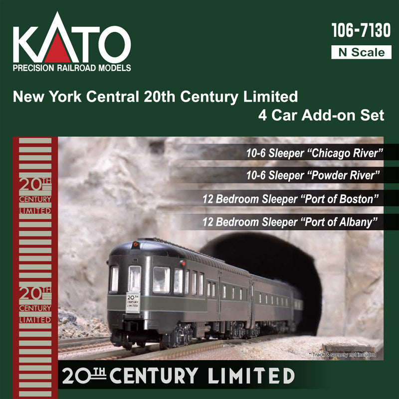 Kato USA 106-7130 New York Central 20th Century Limited 4 Car Add-On Set, N Scale