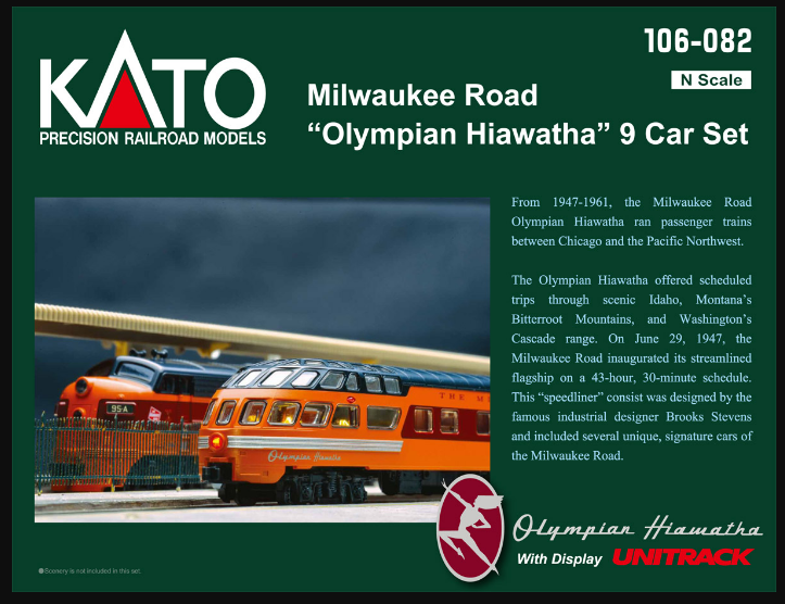 Kato 106-082 Milwaukee Road Olympian Hiawatha 9-Car Set, N Scale
