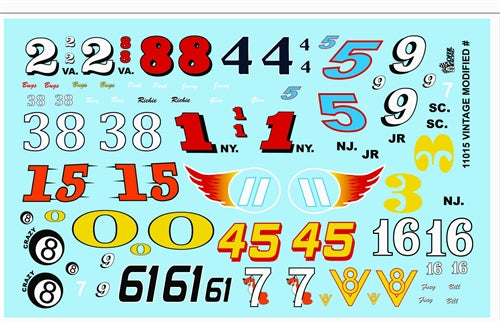 Gofer Racing 11015 Gofer Racing Vintage Modified Numbers Decal Sheet, 1:24 & 1:25 Scales