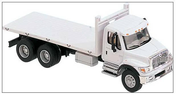 Walthers SceneMaster 949-11650 International(R) 7600 3-Axle Flatbed Truck - Assembled -- White with Railroad Maintenance-of-Way logo decals, HO