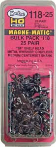 Kadee KAD11825 SF Shelf Whisker(R) Scale Knuckle Couplers - Kit - Magne-Matic(R) -- Medium 9/32" Centerset Shank 25 Pair, HO Scale