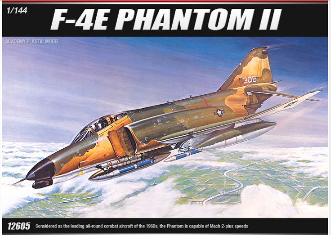 Academy Models 12605 F4E Phantom II Fighter -- Plastic Model Airplane Kit -- 1/144 Scale