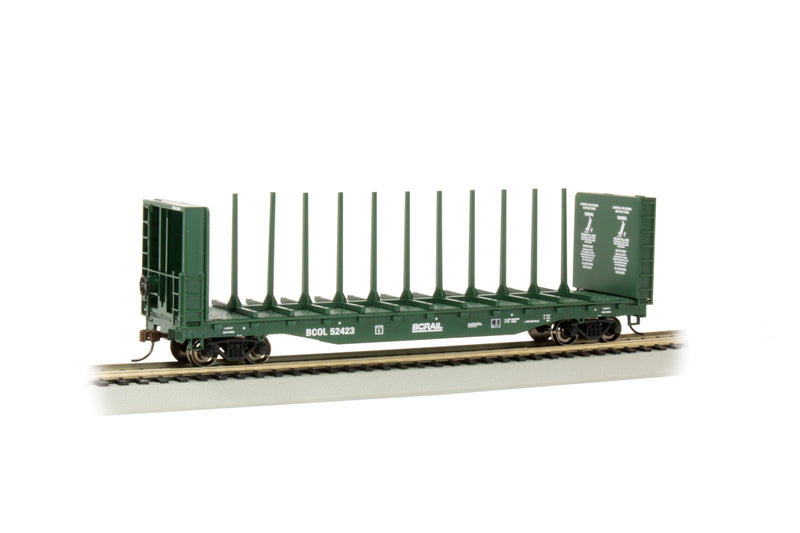 Bachmann 12901 52' Centerbeam Bulkhead Flatcar - Ready to Run -- BC Rail 52423 (green), HO