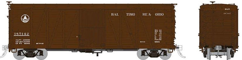 Rapido 142002 USRA Single-Sheathed Boxcar: B&O - Equipped with KC brakes (AB brakes in the box) Equipped with wood doors 6-pack includes the following numbers, all individually packaged: #90012 #90087 #90105 #90117 #90171 #90193, HO