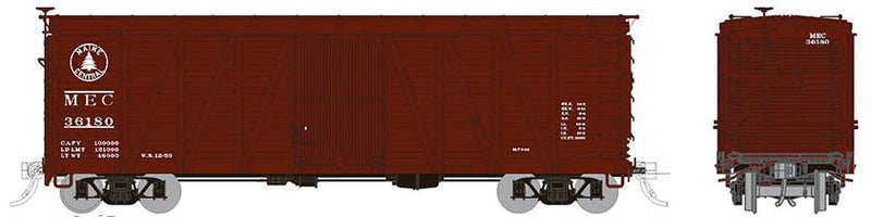 Rapido 142008 USRA Single-Sheathed Boxcar: Maine Central -Equipped with AB brakes (KC brakes in the box) Equipped with wood doors 6-pack includes the following numbers, all individually packaged: #36005 #36072 #36105 #36187 #36180 #36273, HO