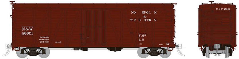 Rapido142009 USRA Single-Sheathed Boxcar: N&W -Equipped with AB brakes (KC brakes in the box) Equipped with wood doors 6-pack includes the following numbers, all individually packaged: #40021 #40319 #42012 #42036 #42183 #42574, HO