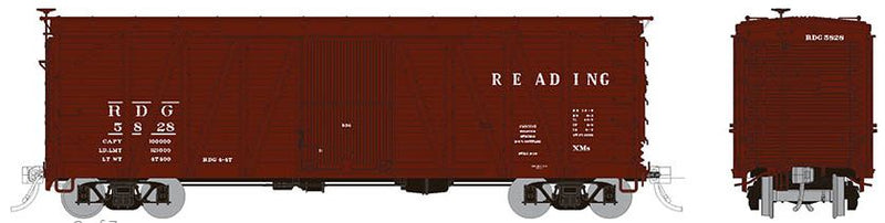 Rapido 142013 USRA Single-Sheathed Boxcar: Reading-Equipped with AB brakes (KC brakes in the box) Equipped with wood doors 6-pack includes the following numbers, all individually packaged: #5078 #5636 #5748 #5828 #5924 #5974, HO