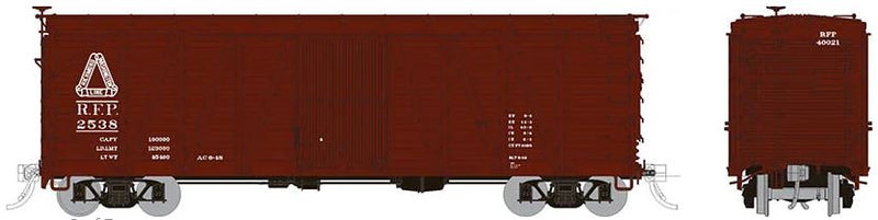 Rapido142014 USRA Single-Sheathed Boxcar: RF&P -Equipped with AB brakes (KC brakes in the box) Equipped with wood doors 6-pack includes the following numbers, all individually packaged: #2463 #2487 #2512 #2538 #2697 #2718, HO