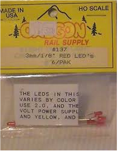 Oregon Rail Supply 137  3mm RED LED'S (6), HO