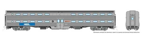 Rapido 145010 HO Budd Gallery Bi-Level Commuter Coach - Ready to Run -- Metra Unnumbered (stainless, no placard, RTA & BNSF Wedge Logos)