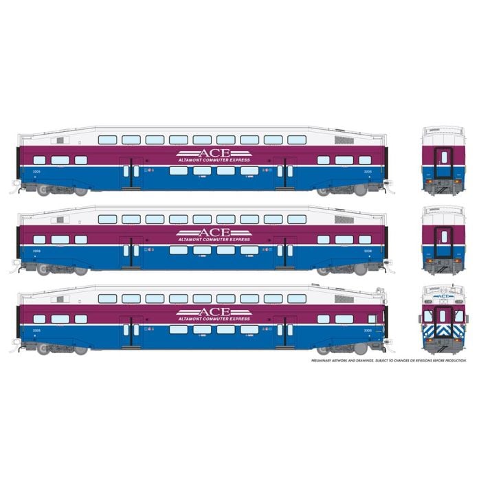 PREORDER Rapido 146025 HO BiLevel Commuter Car: ACE - Original: Set