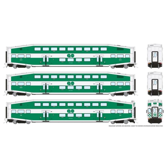 Rapido 146036 HO BiLevel Commuter Car: GO Transit - Late: Set