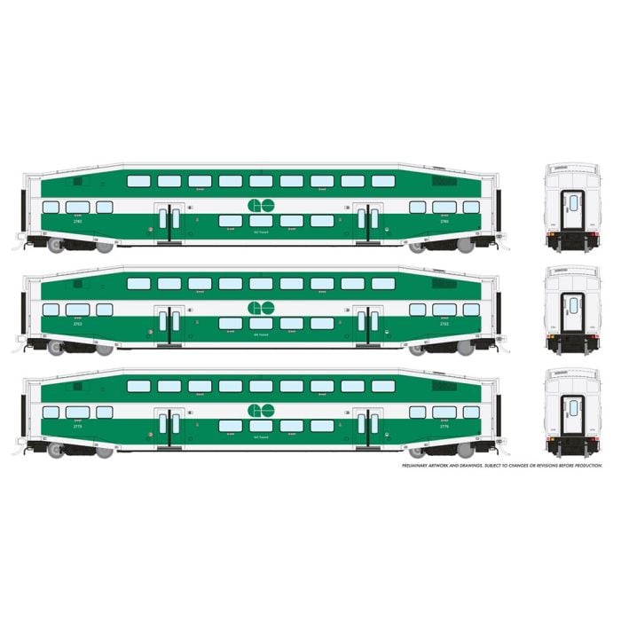 PREORDER Rapido 146038 HO BiLevel Commuter Car: GO Transit - Late: Set