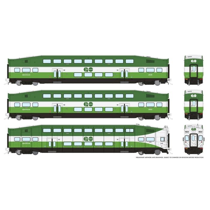 PREORDER Rapido 146040 HO BiLevel Commuter Car: GO Transit/MX: Set