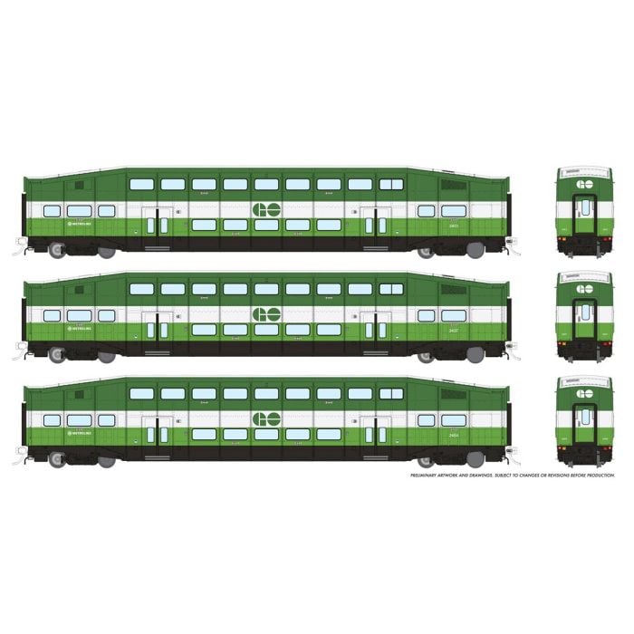 PREORDER Rapido 146042 HO BiLevel Commuter Car: GO Transit/MX: Set