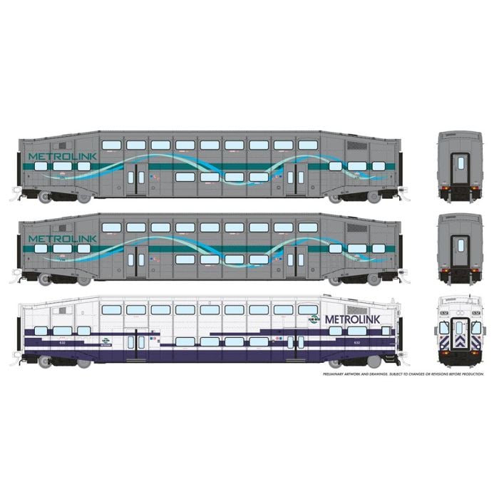 PREORDER Rapido 146044 HO BiLevel Commuter Car: Metrolink - Ribbon: Set