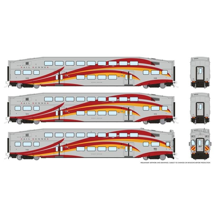 PREORDER Rapido 146048 HO BiLevel Commuter Car: Rail Runner: Set