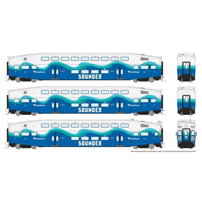 PREORDER Rapido 146051 HO BiLevel Commuter Car: Sounder: Set