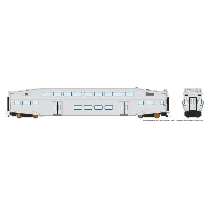 PREORDER Rapido 146099 HO BiLevel Commuter Car: Undecorated Series IV (4 large window, welded) Cab car