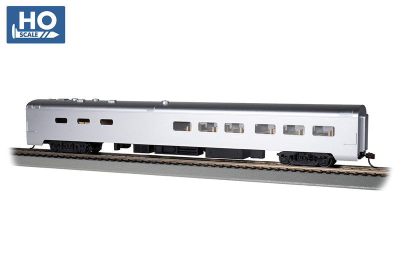 Bachmann 14803 85' SMOOTH-SIDE DINING CAR with LIGHTED INTERIOR PAINTED, UNLETTERED ALUMINUM, HO Scale