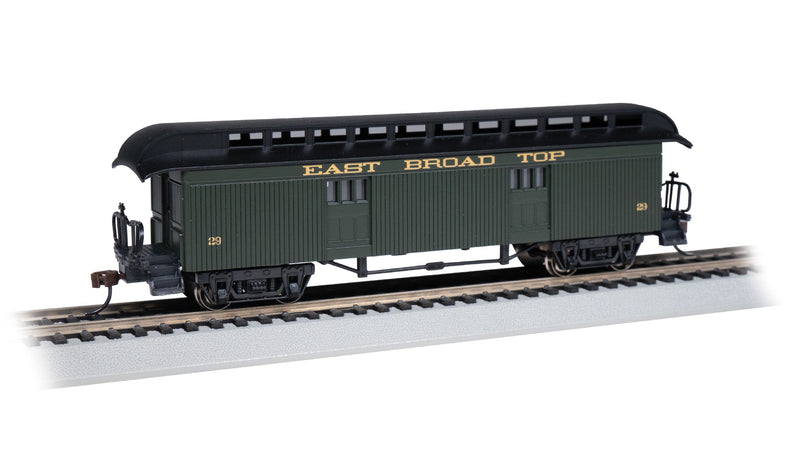 Bachmann 15308 Old Time Wood Baggage with Round-End Clerestory Roof - Ready to Run -- East Broad Top (green, gray), HO