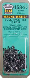 Kadee KAD15325 Whisker(R) Scale Knuckle Couplers - Kit - Magne-Matic(R) - Short 1/4" Centerset Shank - 25 Pair, HO Scale