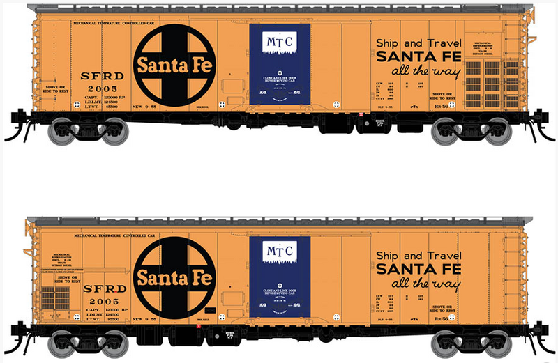 Rapido 156006 Santa Fe RR-56 Mechanical Reefer: Santa Fe All The Way Slogan - 4-Pack Car Numbers:
