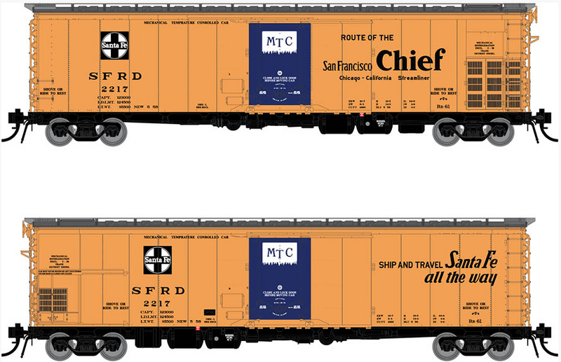 Rapido 156009 Santa Fe RR-61 Mechanical Reefer: San Francisco Chief Slogan - 4-Pack Car Numbers: