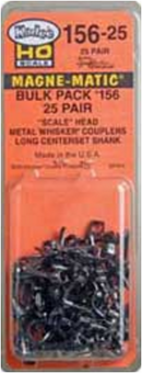 Kadee #156-25 Bulk Pack - 25 pair #156 Scale Whisker Metal Couplers, HO