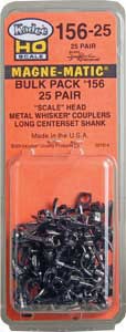 Kadee KAD15625 Whisker(R) Scale Knuckle Couplers - Kit - Magne-Matic(R) -- Long Centerset Shank - 25 Pair, HO Scale