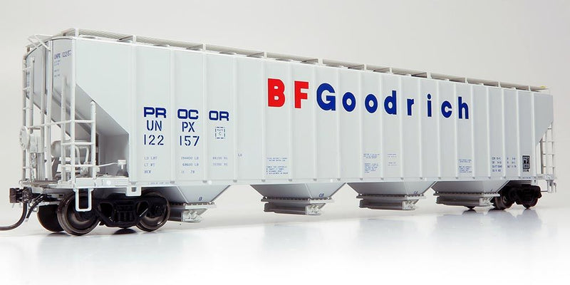 Rapido 157004 Procor 5820 Covered Hopper: UNPX - Procor w/ BF Goodrich: 3-Pack Car numbers: 122146, 122157, 122216, HO