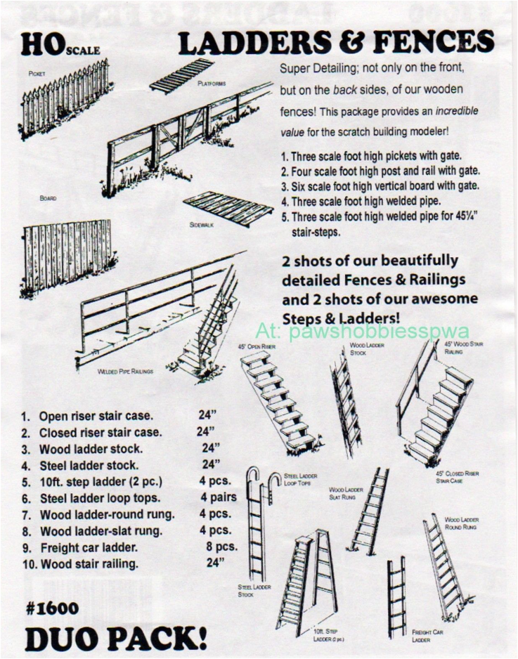 Central Valley Models 1600  LADDERS & FENCES MIXED PAK, HO