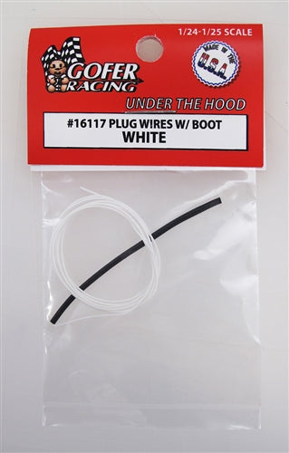 Gofer Racing 16117 Plug Wires With Boot - White , 1:24 & 1:25 Scales