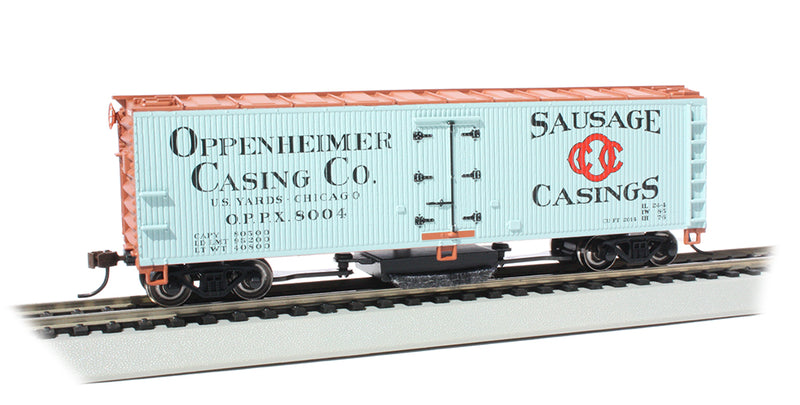 Bachmann 16335 Oppenheimer Casing CO. - Track Cleaning 40' Wood-Side Reefer, HO Scale