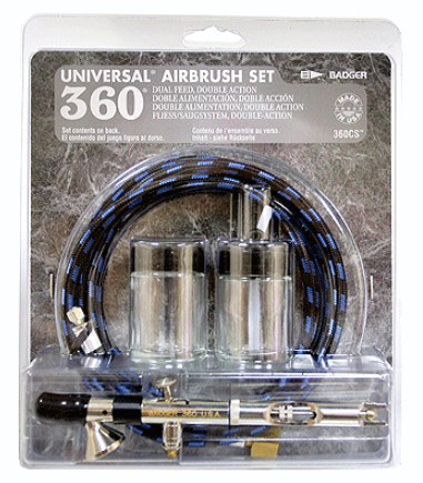 Badger Air Brush 360CS Clamshell Airbrush Set - Includes Airbrush, Air Hose, Jars & Jar Adaptor -- Model 360 Dual Action, Internal Mix, Dual Feed Airbrush