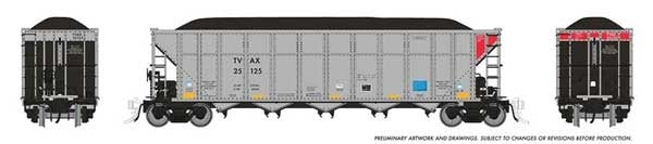 PREORDER Rapido 169055 HO AutoFlood III Rapid Discharge Coal Hopper w/Load 6-Pack - Ready to Run -- Tennesee Valley Authority TVAX Set